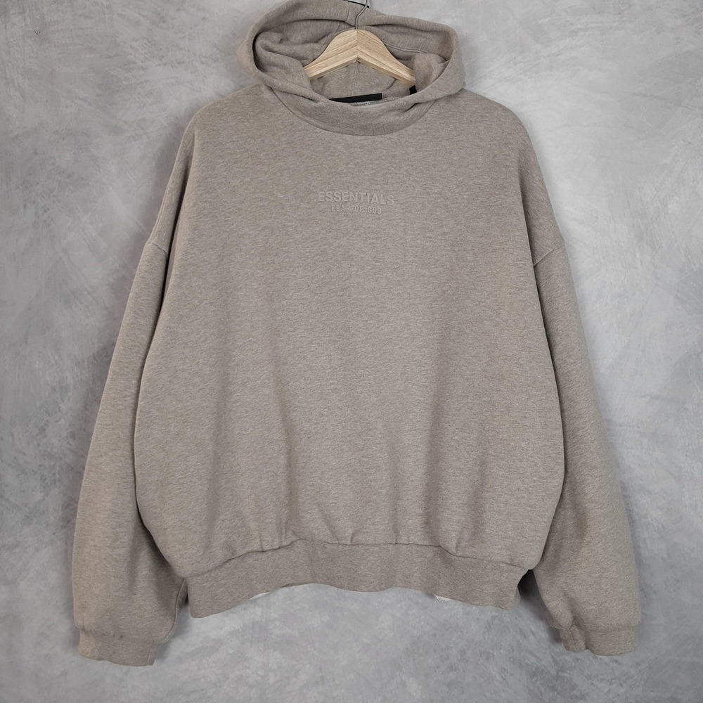 Fear Of God Essentials Hoodie Mens Large Beige Fleece Core Pullover Heavy Pocket
